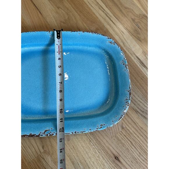 Williams Sonoma Melamine 17” Serving Tray Turquoise Hammered‎ Rectangle - Picture 5 of 7